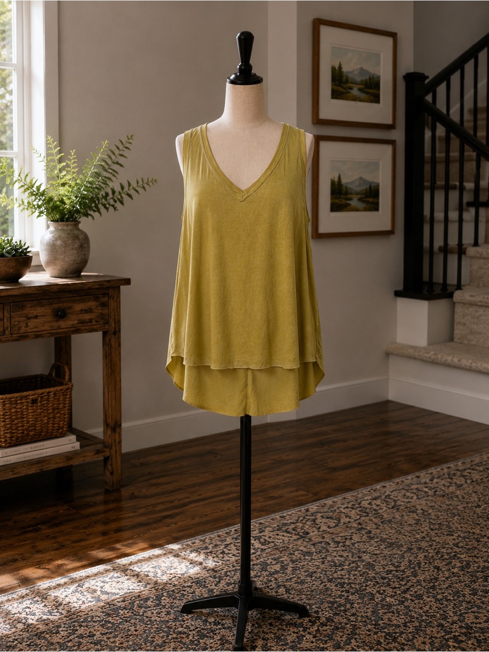 LA MIEL Olive Green V-Neck Tank Top